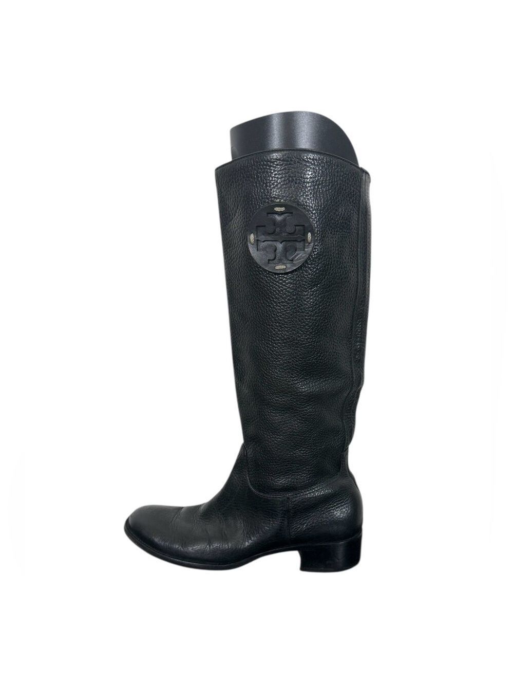 Tory Burch Keaton Pebble Leather Riding Boots Black Sz 7 Luxury Equestrian Chic